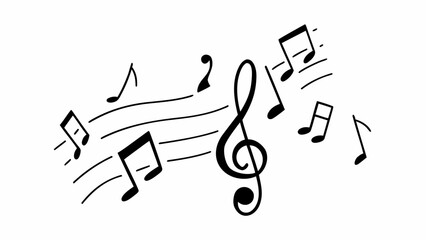 Illustration of musical notes and a treble clef floating on staff lines against a white background