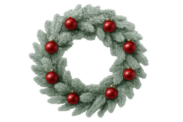 Christmas wreath with red baubles on transparent background