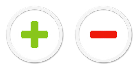 Fototapeta premium Plus und Minus Buttons mit grüner und roter Farbe