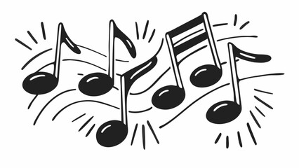 Illustration of musical notes with beams and lines in black and white design composition style