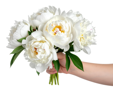 Hand holding a colorful bouquet of roses and flowers