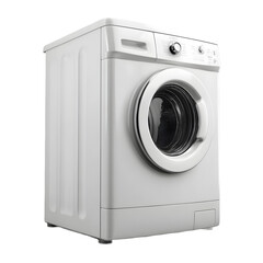 A white frontloading washing machine isolated on transparent background, showcasing its modern design and appliance functionality for laundry