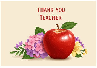 Thank You Teacher Card with Apple and Flowers