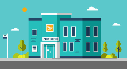 Modern Flat Design Post Office Building Illustration