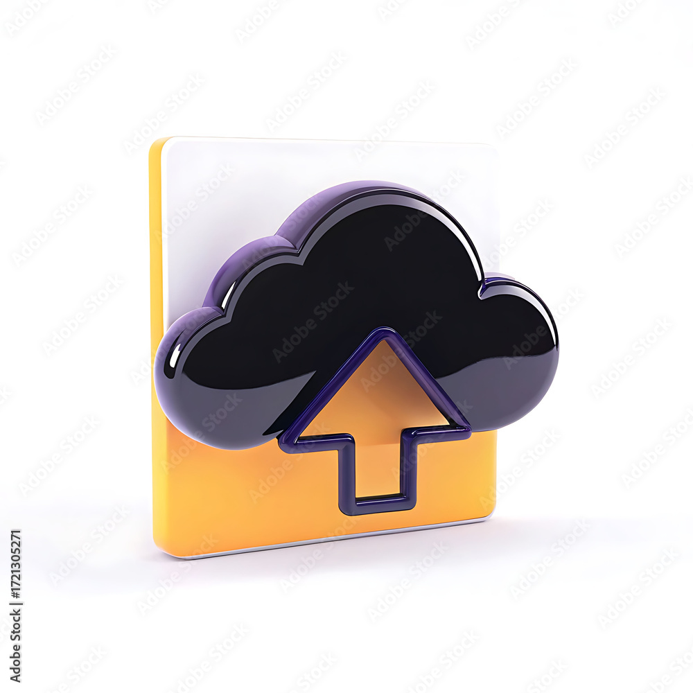 Aufkleber digital cloud upload icon with an orange folder symbolizing data storage and online file transfer