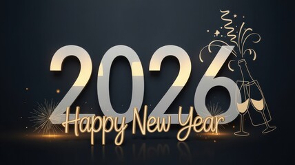 2026 Happy New Year celebration with champagne bottle and glasses image