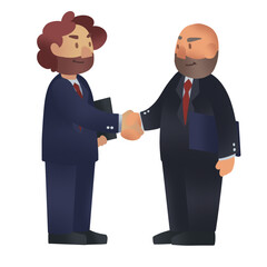 Businessmen shaking hands, partnership agreement illustration, successful deal, teamwork cooperation, negotiation, corporate business vector