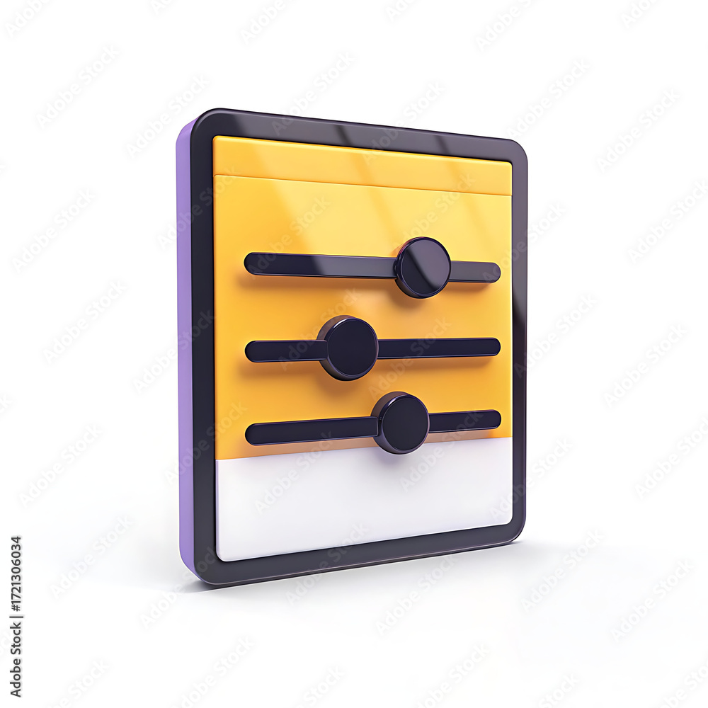 Poster three horizontal sliders with dark knobs on a yellow and white interface representing settings or ad