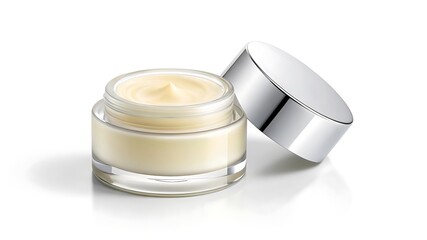 Luxury Face Cream in Elegant Glass Jar with Silver Lid for Skincare Routine Product Photography