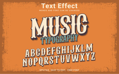 Editable music vintage retro text effect alphabet font typography