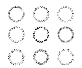 Set of hand drawn wreaths isolated on transparent background for your design