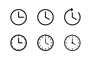 Clock time outline icon set. Vector