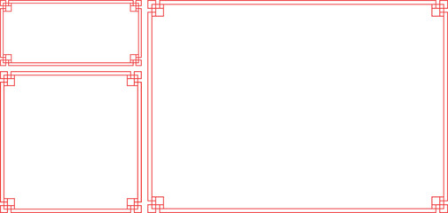Asian traditional frame ornament, red outline vector template