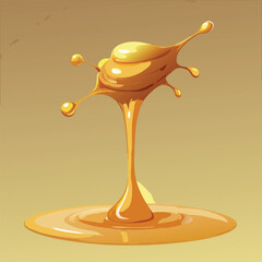 Golden honey splash with droplets and ripples liquid