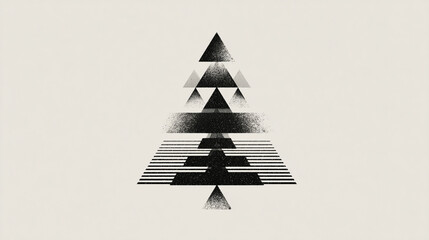 Against a light, solid backdrop is a stylized representation of a coniferous plant