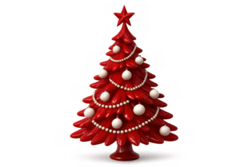 Red christmas tree with star and white baubles