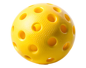 Fototapeta premium Yellow pickleball with holes isolated on white background ,PNG. AI Generated
