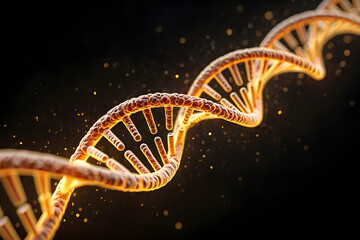 Naklejka premium Close up of a glowing orange dna double helix with dark background