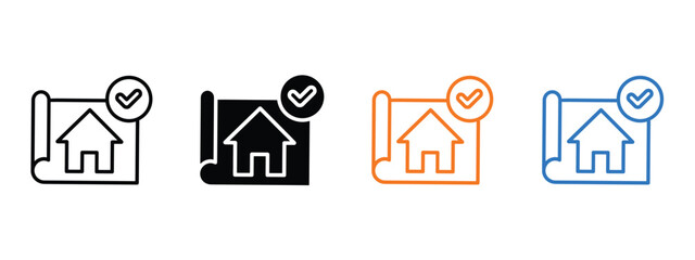Verified house building plan icon vector. successful property development and symbolize new home construction projects symbol. vector illustration. © MdNurul