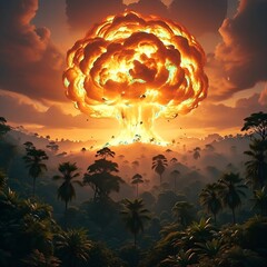 Nuclear explosion over a tropical forest