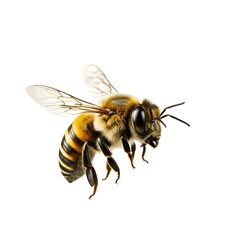 Honey bee flying isolated on white background