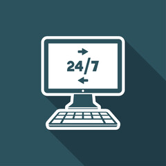 24/7 computer data transfer - Vector flat icon