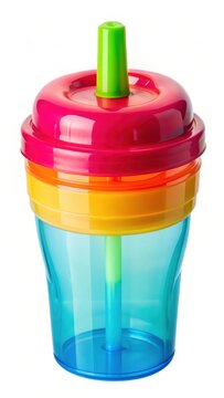 Colorful sippy cup with a spout and lid