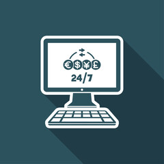 Money transfer online service 24/7 - Vector flat icon