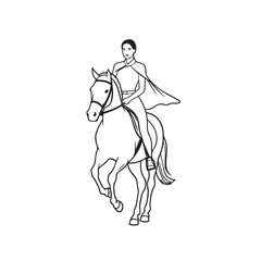 Black and white line art of a beautiful woman with perfect body riding horse elegant minimalist illustration