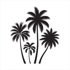 Silhouette of four palm trees against a light gray background