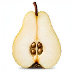 Sliced pear fruit showing seeds isolated on white background