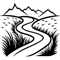 River Path in Hills Vector