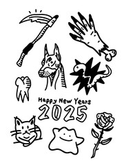 Edgy 2025 hand-drawn illustrations for New Year's