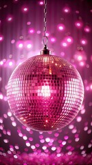 Fototapeta premium Glittering pink disco ball suspended from a glamorous chandelier