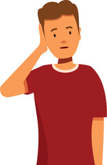 Teenager holding hand to ear trying to hear better