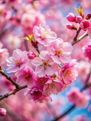 Obraz premium Close-up view of pink cherry blossoms on a tree branch