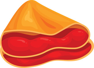 Delicious crepe with flowing red jam, a sweet breakfast or dessert