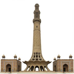 Obraz premium Front view of Minar-e-Pakistan isolated on white background