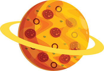 Cartoon pizza planet rotating in space, a fun and quirky illustration perfect for food and space themed projects