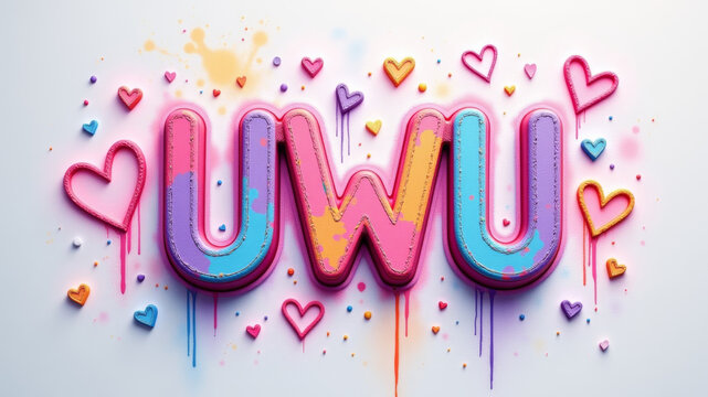 Playful pastel letters with hearts spelling affectionate internet slang term