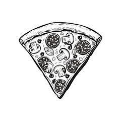 Italian delicios pizza slice flat design vector icon hand drawn