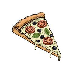 Italian delicios pizza slice flat design vector icon hand drawn