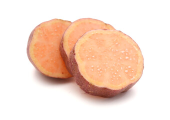 Raw sweet potato isolated on white background, healthy food concept

