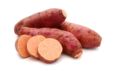 Raw, whole Sweet potatoes isolated on white background