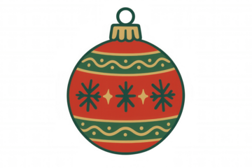 Christmas bauble with snowflake and star pattern, celebrating winter holidays and festive decorations on transparent background