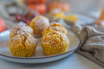 Home made Autumn Pumpkin Muffin with cinnamon
