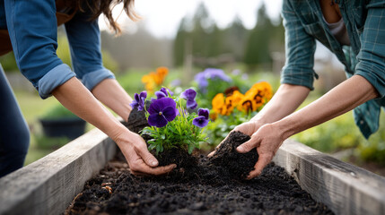 Fototapeta premium Family removing compost from a composter in garden. Concept of composting and sustainable organic gardening and waste recycling, waste-free production, preservation of the Earth's ecology