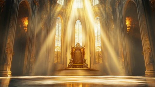 Golden throne illuminated by divine sunlight
