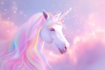 A unicorn with magical rainbow background