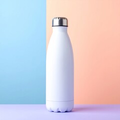 Minimalist White Water Bottle Product Still Life with Pastel Background Colors for Modern and Refreshing Hydration Advertising